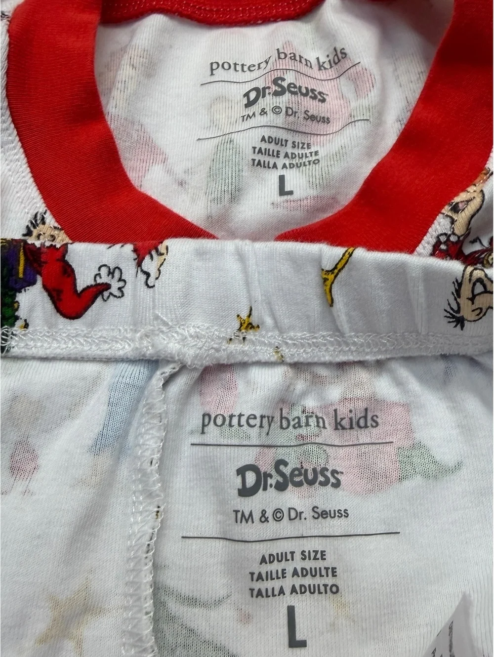 Pottery Barn Kids Dr. Seuss Grinch Adults Pajama Set White Red Christmas Holiday